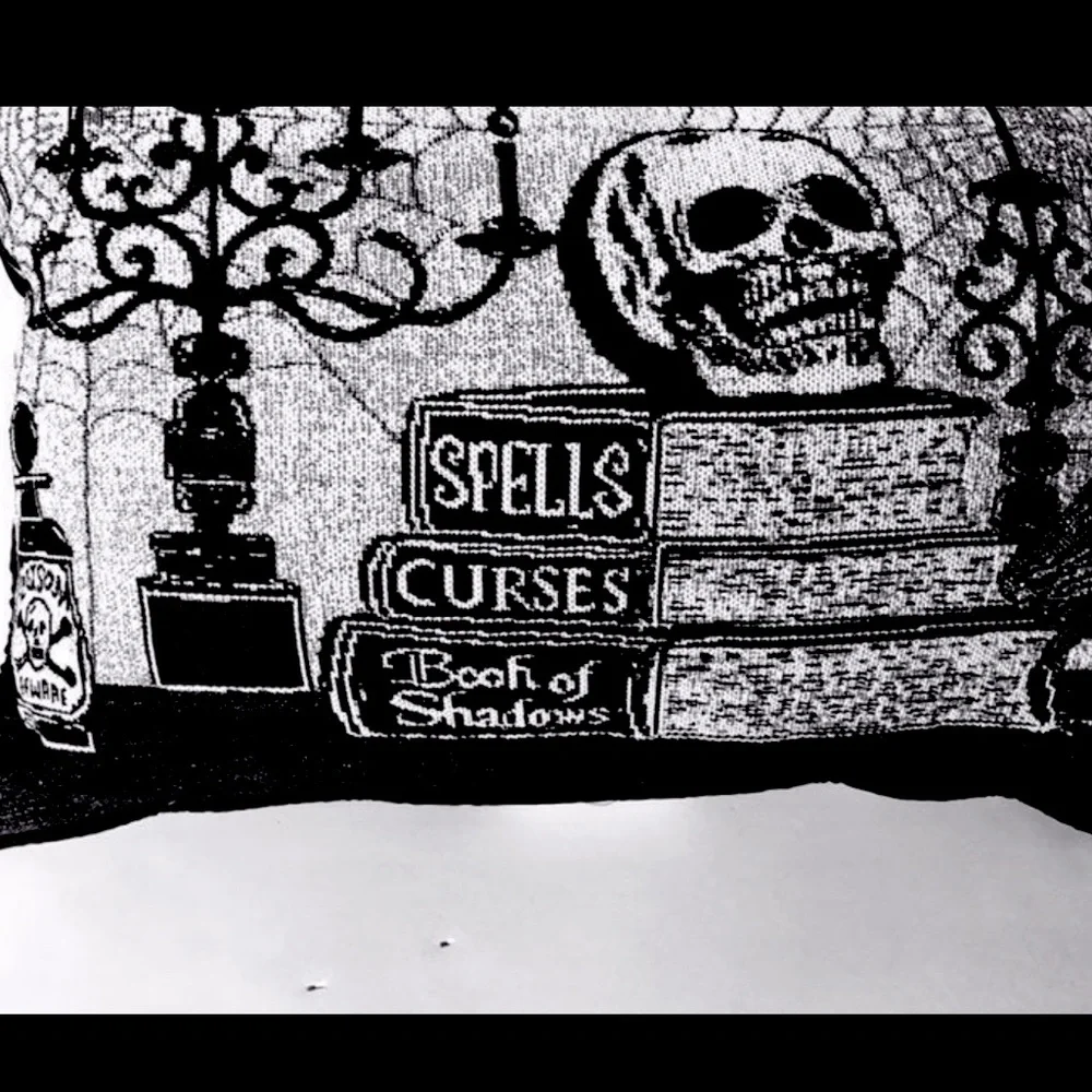 Halloween Skull Pillow Candlelabra Poison Spell Books Black
